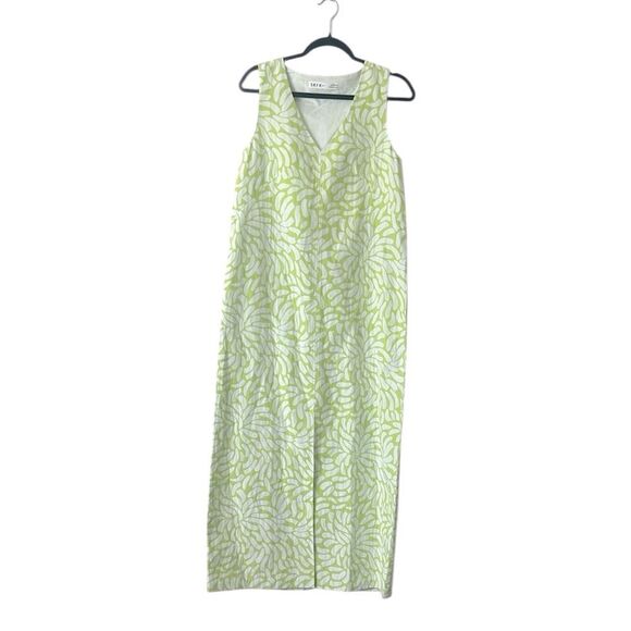SKFK Gabriela Sleeveless Maxi Dress Green White Front Slit Size 6 Reg. $199 - Picture 3 of 14
